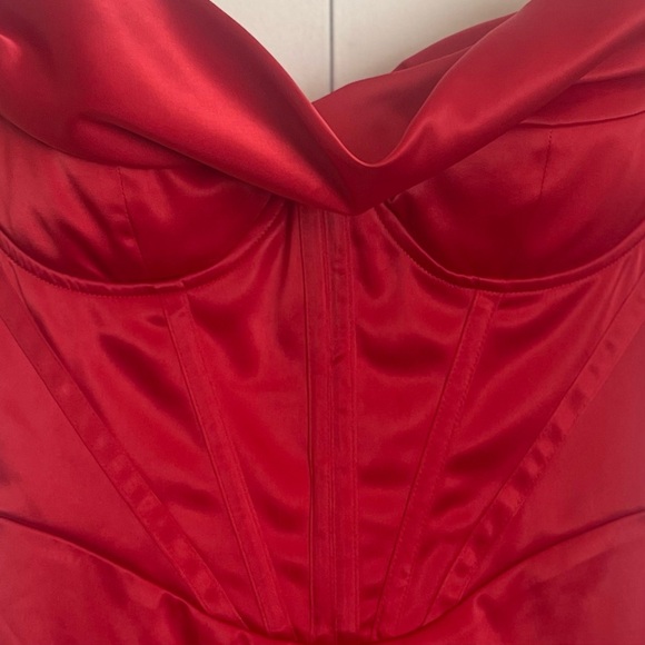 ❤️Parthea Boning Push Up Padded Corset Satin Red Dress - Picture 4 of 7